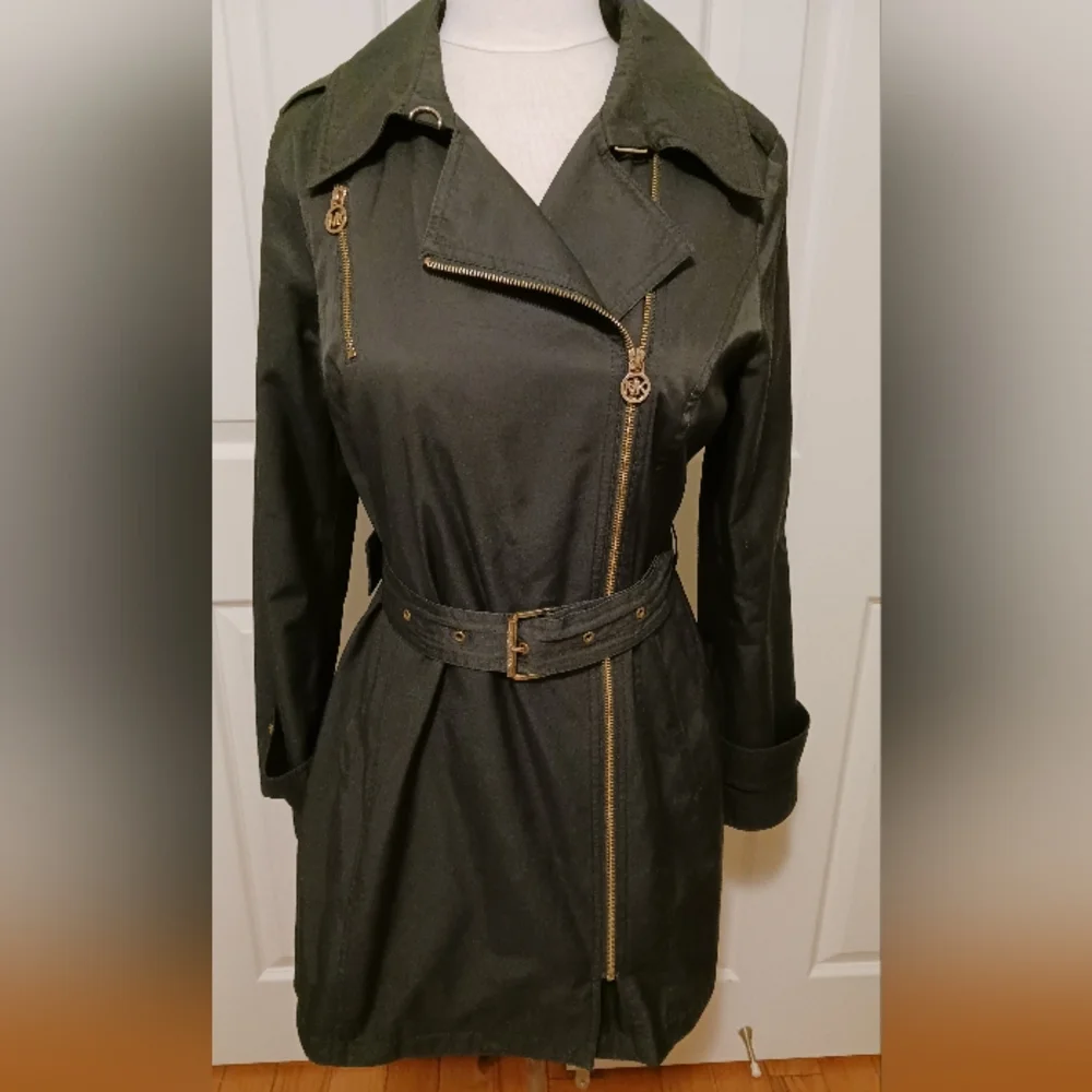 Michael Kors Medium Stylish Rain Jacket With Belt Black Womans - Picture 1 of 11